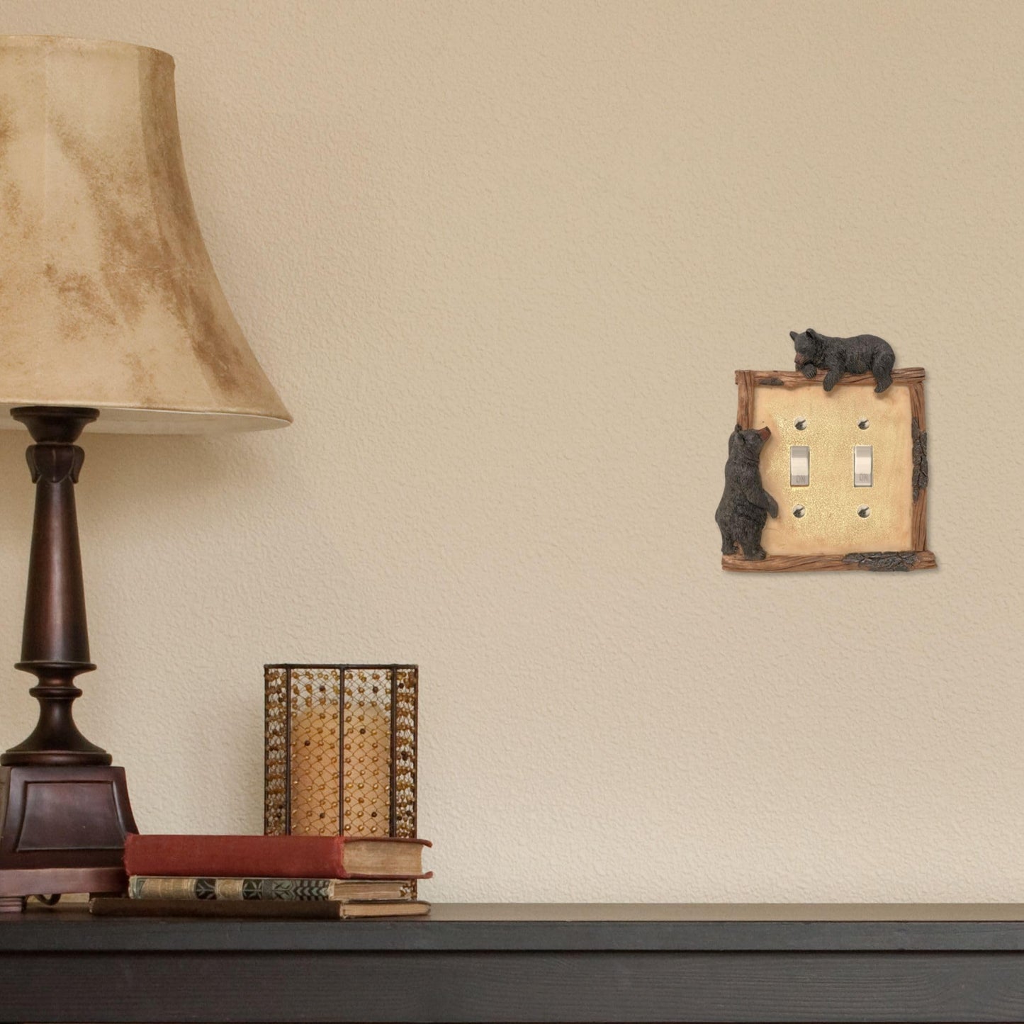 BestGiftEver Black Bear on Logs Double Toggle Switch Cover Wall Plate for Cabin Lodge Style Home Decor | Ideal for Nature and Wildlife Lover