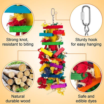 Extra Large Natural Wood Bird Toys for Macaws, African Grey, Amazon Parrots Gifts