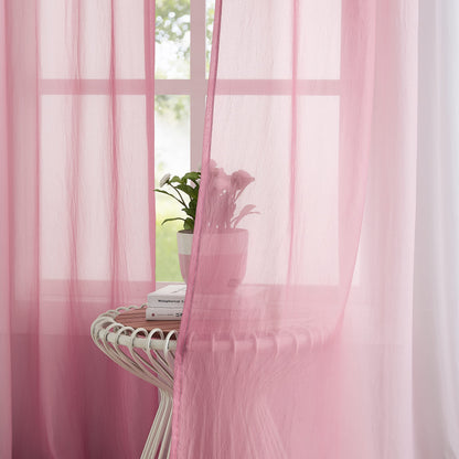 1 Piece Ombre Chiffon Sheer Window Scarf Valance Curtain 18ft for Living Room Girls Bedroom Decor, 216 Inch Long Crinkle Soft Window Sheer Voile Valance for Holiday, Wedding Party Decor, Pink, 52"W