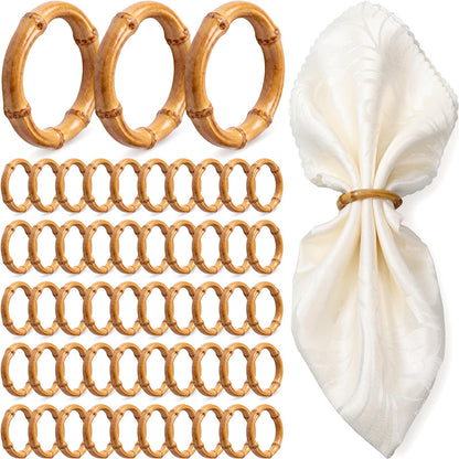 Thenshop 50 Pcs Decorative Bamboo Napkin Rings Bulk Exquisite Round Dining Table Napkin Holder Buckles for Elegant Dining Wedding Harvest Holiday Party Home Gift Mini Hanging Rings