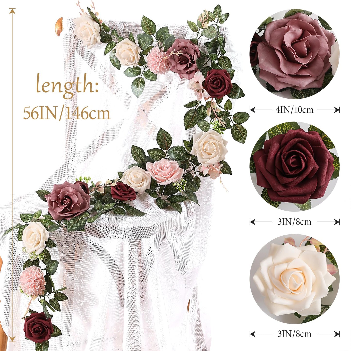 5FT Artificial Rose Flower Burgundy Fake Floral Garland for Wedding Ceremony Backdrop Arch Flowers Table Centerpieces Decorations
