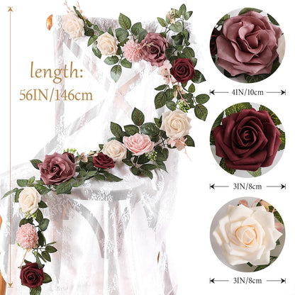 5FT Artificial Rose Flower Burgundy Fake Floral Garland for Wedding Ceremony Backdrop Arch Flowers Table Centerpieces Decorations