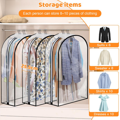 4 Pack Full Clear Garment Bags with Side Zipper, 40" Clothes Covers with 10" Gusset, Transparent Hanging Suit & Coat Covers for Closet Storage, Jackets, Dresses, Windbreakers