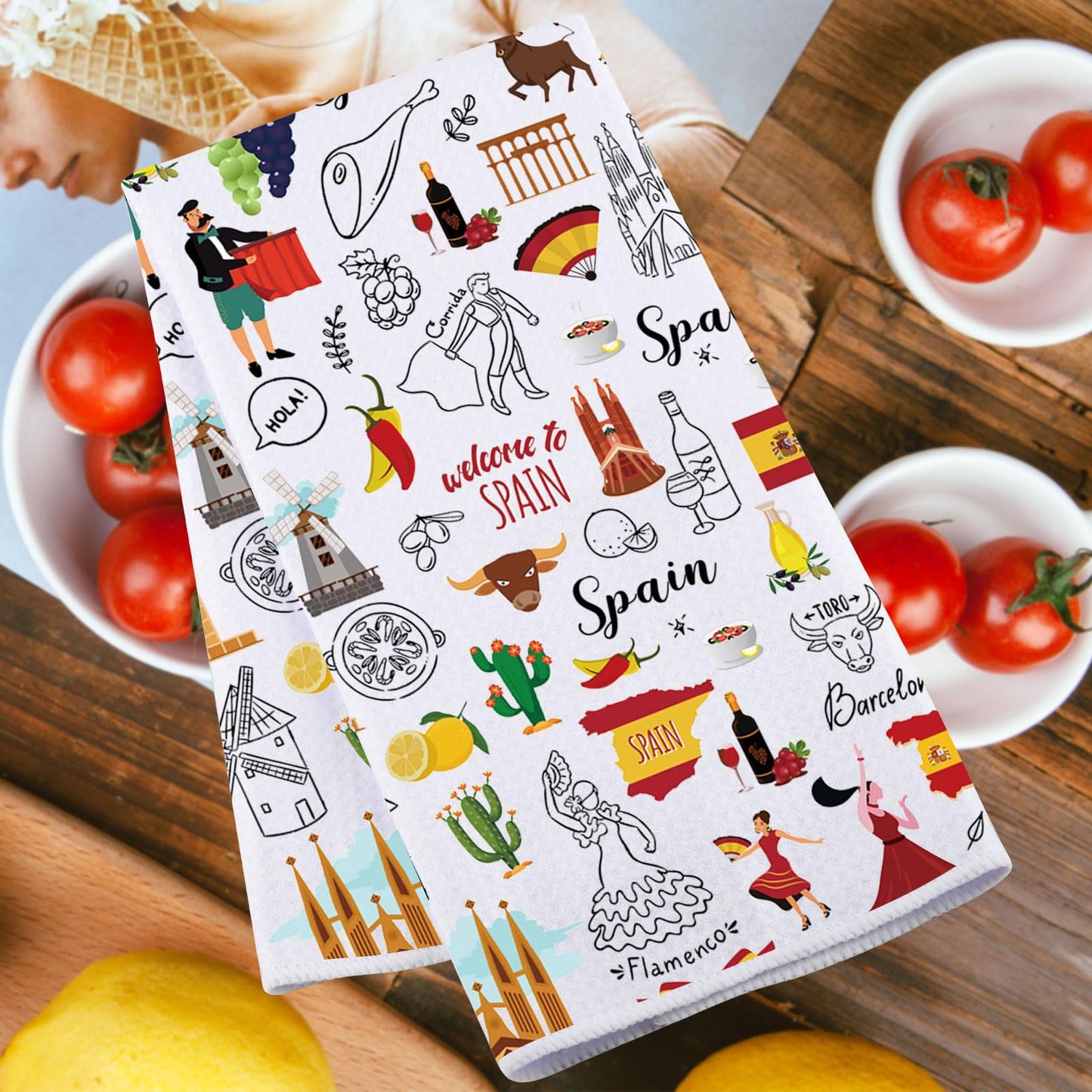 JNIAP Spain Kitchen Towels Spain Lover Gift Spanish Kitchen Towels Spain Dish Towel Spain Themed Gift Espana Gifts (Spain KT)
