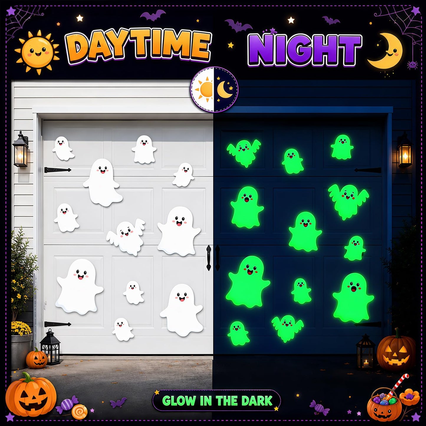 Cinnvoice 15 Pcs Luminous Garage Door Magnets Glow in the Dark Large Garage Door Magnets Halloween Ghost Magnetic Decorations Refrigerator Fridge Cruise Kitchen Decor