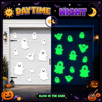 Cinnvoice 15 Pcs Luminous Garage Door Magnets Glow in the Dark Large Garage Door Magnets Halloween Ghost Magnetic Decorations Refrigerator Fridge Cruise Kitchen Decor