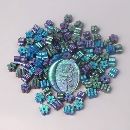 Fsalisa Sealing Wax Beads Cherry Blossom 115pcs for Stamp Sealing, Christmas Cards, Envelopes, Wedding Invitations, Wine Packages, Gift Wrapping (Peacock Blue)