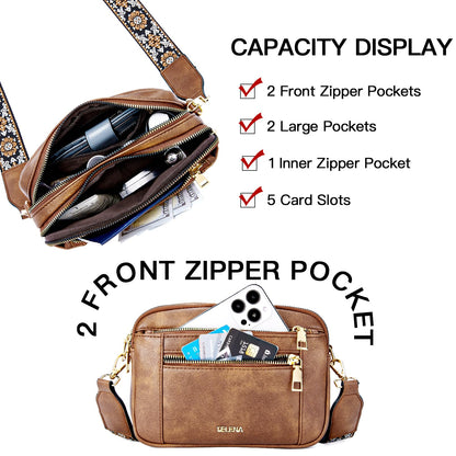 Telena Small Crossbody Bags For Women Vegan Leather Crossbody Purse With Adjustable Wide Strap For Daily Life