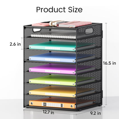 Lavatino 2 Pack 8-Tier Office Desk File Organizer, Letter Tray Paper Organizer with Handle, Including 5 Adjustable Slide Trays for Organizing Desktop Workspace Accessories and Supplies (Black Mesh)
