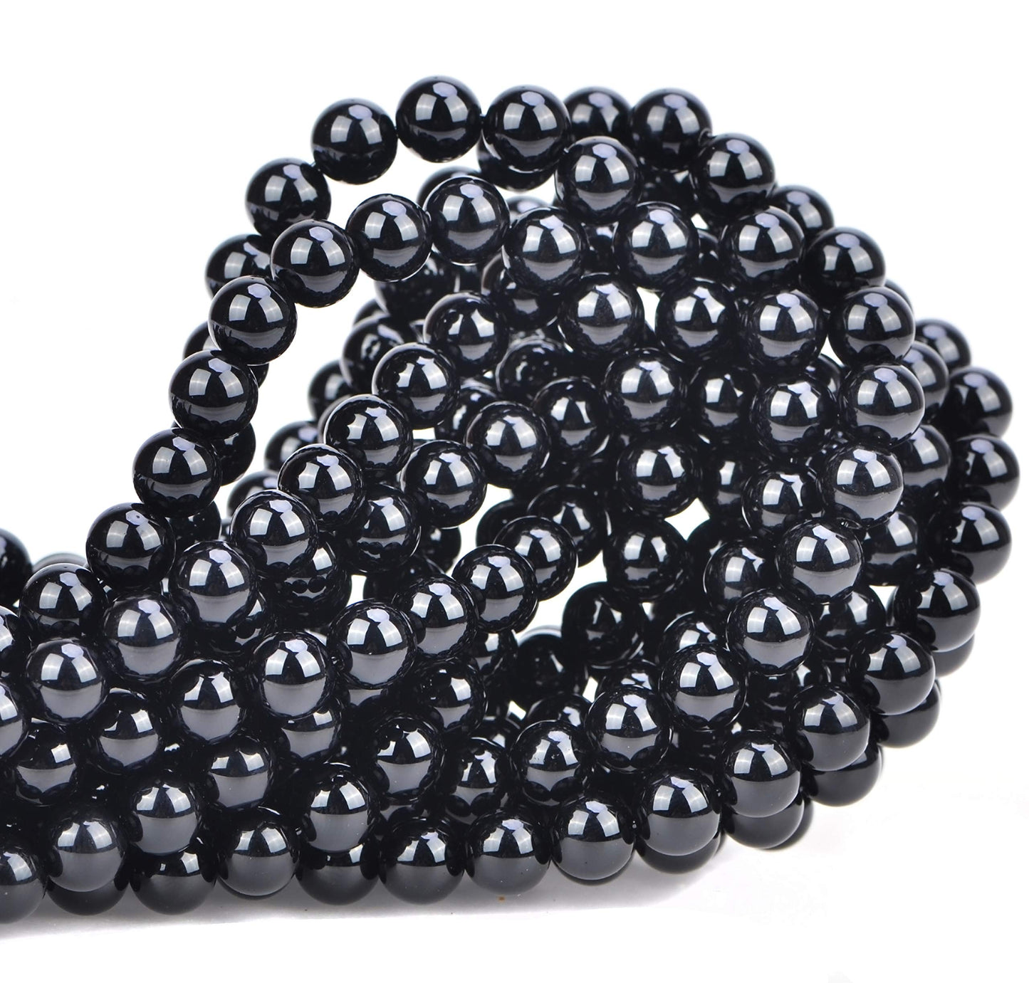 80Pcs Natural Crystal Beads Stone Gemstone Round Loose Energy Healing Beads with Free Crystal Stretch Cord for Jewelry Making (Tourmaline Black, 10mm)