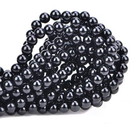 80Pcs Natural Crystal Beads Stone Gemstone Round Loose Energy Healing Beads with Free Crystal Stretch Cord for Jewelry Making (Tourmaline Black, 10mm)