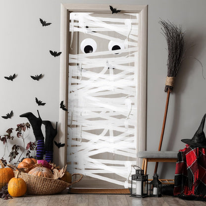 WinnerWhy Halloween Mummy Decorating Kit with Large Googly Eyes Crepe Paper Streamers and Masking Tape for Halloween Party Door DIY Decor(White,Non-luminous)