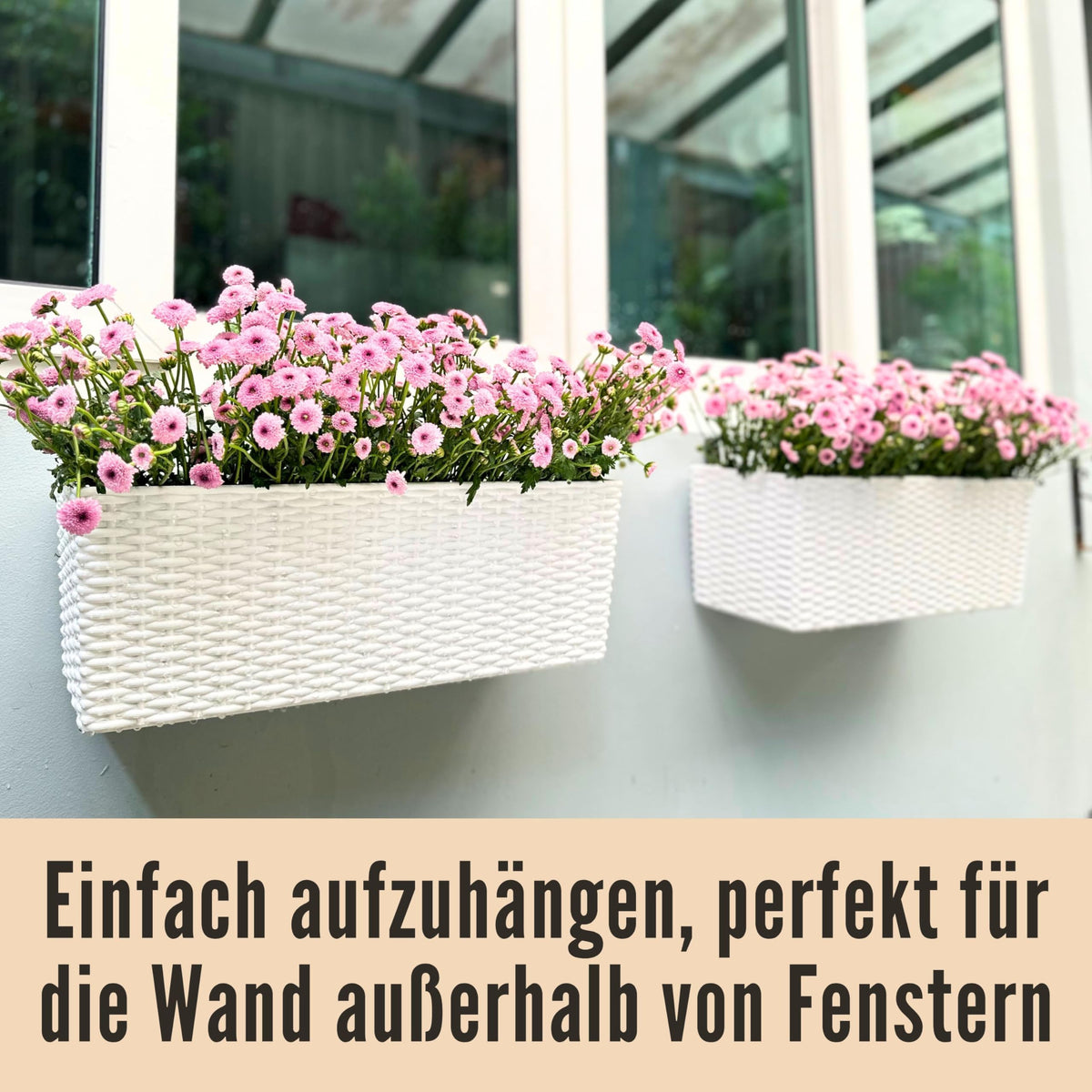 LaLaGreen Window Boxes Planters (20 Inch, 2 Pack) Outdoor Wall Hanging Flower Box with Bracket, Vertical Wall Mounted Self Watering White Rectangular Plant Container Modern Garden Herb Kitchen Indoor