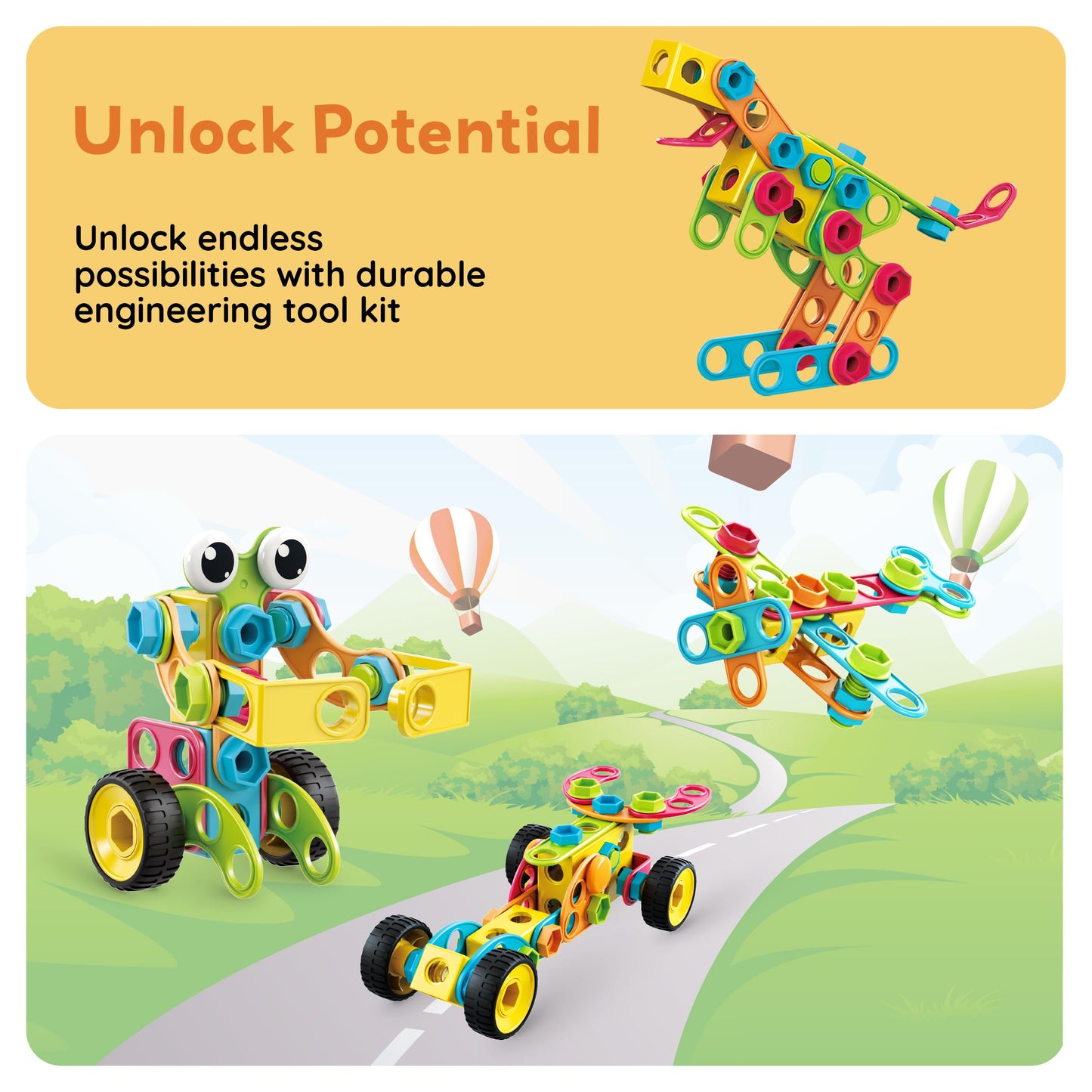 PicassoTiles STEM Learning Toys 250 Piece Building Block Kids Construction Engineering Kit Toy Blocks Children Early Education Playset w/Free IdeaBook, Power Drill, Clickable Ratchet, Age 3+ PTN250