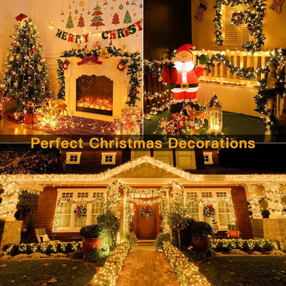 Ollny 400LED 131FT Christmas Lights Outdoor, Clear Wire Fairy Lights with Remote 3 Timer, Plug in 8 Modes String Lights for Bedroom Indoor Outside House Party Xmas Decorations, Warm White