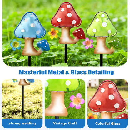 LEGIFO Garden Decor Mushroom Stakes Set of 3, Metal & Glass 10″, Outdoor Mushroom Stake for Backyard Lawn Decor, Funny Yard Art Decorations for Mom Grandma Women Mother’s Day