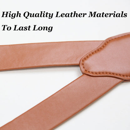 CONLIKE Leather Suspenders for Men Heavy Duty Mens Suspenders for Jeans Dress Pants Groomsmen Gift Wedding Y Back Design Adjustable with Metal Hooks, Brown