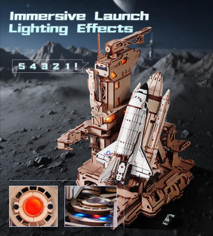 ROKR 3D Puzzles Space Shuttle-Dynamic Launch Base with Motorized Lift, LED Light Effects, 1:420 Scale Collectible Building Kit