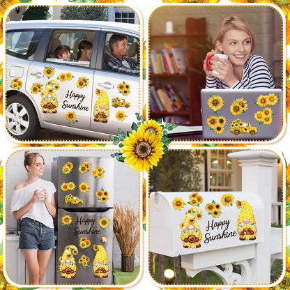 Geiserailie 16 Pcs Sunflower Gnome Refrigerator Magnets Cruise Door Magnets Spring Car Magnetic Stickers Summer Fridge Garage Decals Sunflower Party Decorations for Home Office Decor