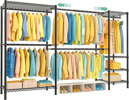 SEMHOR E01 Expandable Heavy Duty Clothes Rack, Free Standing Closet System Organizer, Adjustable Portable Carbon Steel Garment & Clothing Racks for Hanging Clothes (72.5-96"), 800LBS Max Load, Black