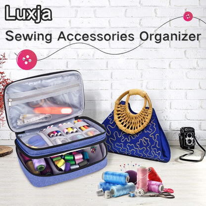 Luxja Sewing Accessories Organizer, Double-Layer Sewing Supplies Organizer for Needles, Scissors, Measuring Tape, Thread and Other Sewing Tools (NO Accessories Included), Dark Blue