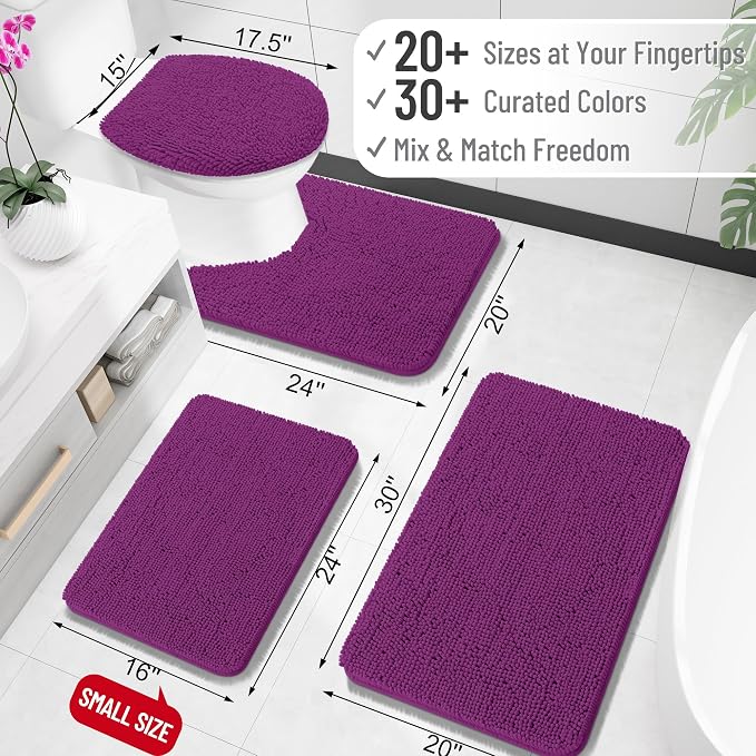OLANLY Toilet Rugs U-Shaped 20x20, Extra Soft Absorbent Chenille Contour Bathroom Rugs for Toilet, Dry Quickly, Machine Washable, Non-Slip Bath Mat, Purple