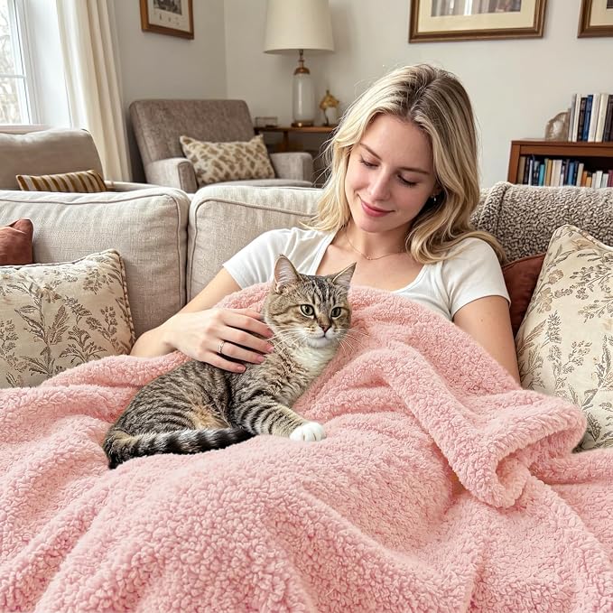 Exclusivo Mezcla Fleece Bed Blankets Queen Size, Ultra Soft, Lightweight and Fuzzy Light Pink Blanket for Women, Home Decor, 90x90 Inches