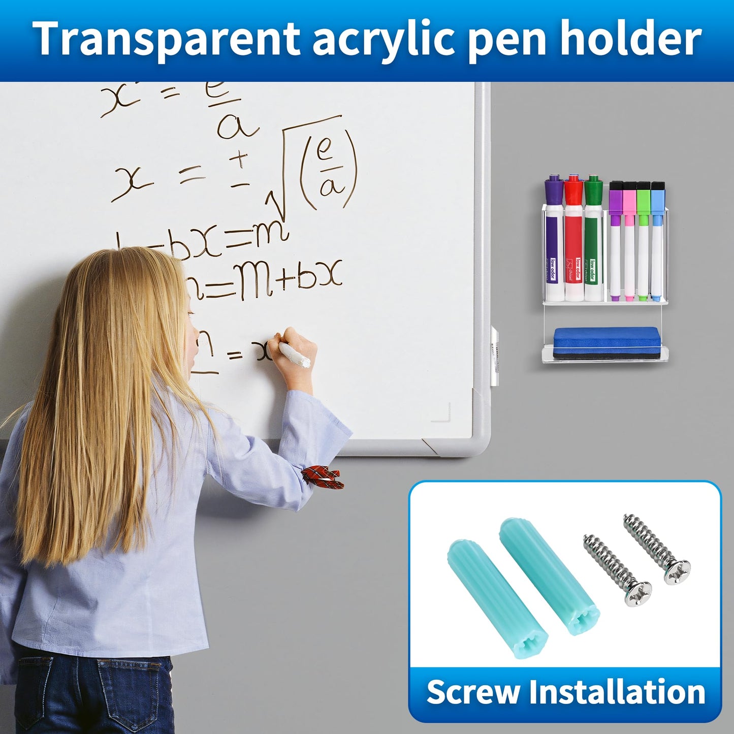 VieFantaisie Dry Erase Marker Holder, Wall Mounted Marker Holder for Remotes, Makeup, Acrylic Pen Organizer for Whiteboard, Office, Classroom, Wall Pen Pencil Storage for Classroom Organization