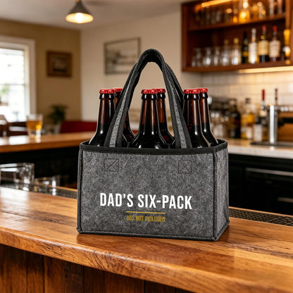 Funny Dad Gifts from Daughter Son, Dad Beer Carrier Felt Bottle Tote, Father’s Day Birthday Gift, Reusable Drink Caddy for Camping, BBQ, Picnic, and Party