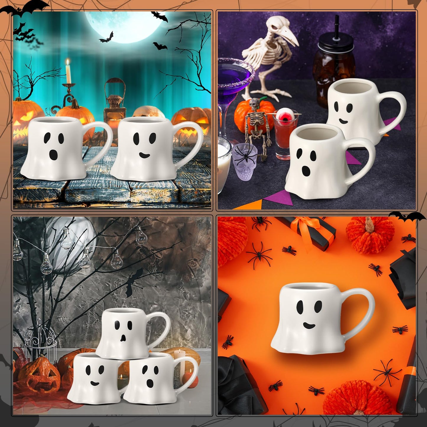 Didaey 6 Pcs Halloween Ghost Mug 11 oz Ceramic Mug Set of 6 White Ghost Coffee Cup Halloween Themed Design Cup Set for Coffee Tea Hot Chocolate Gifts Presents 4.7 x 3.5 x 3 Suitable for Microwave Use