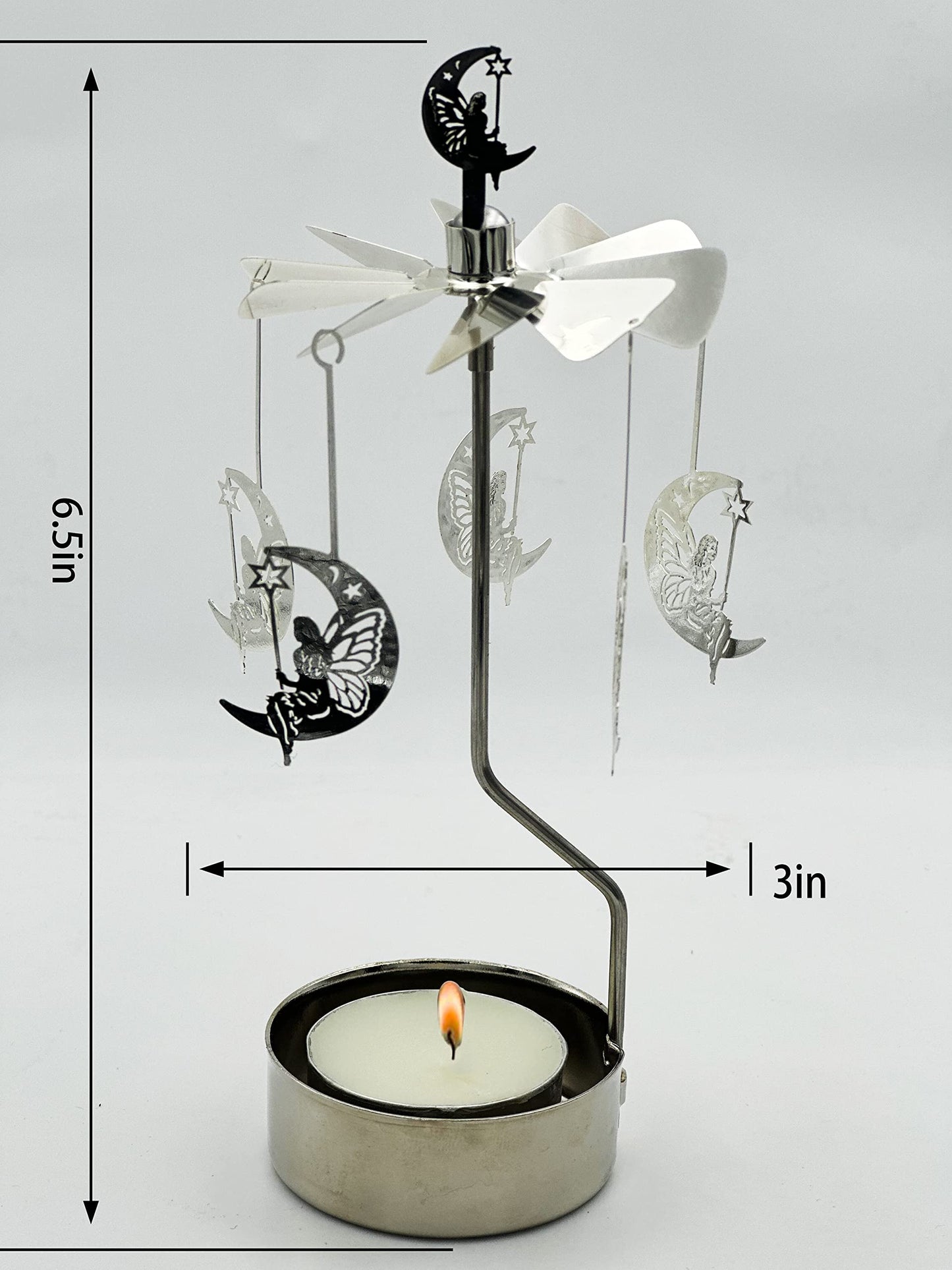 Rotary Candle Holder Spinning Candleholder Metal Small Gift (Moon+Elf)