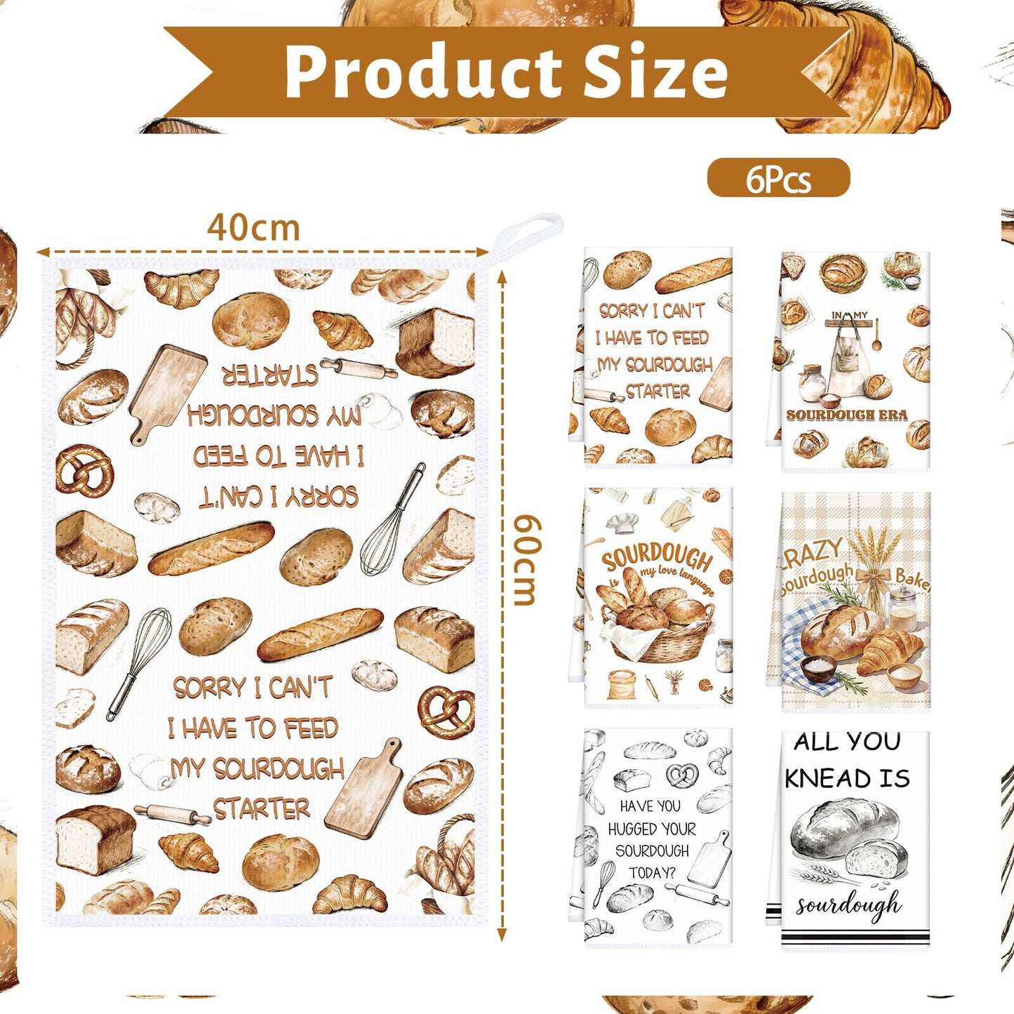 InIsaJace Funny Sourdough Kitchen Towels, Decorative Bread Dish Towels Gifts Set of 6 Absorbent, Reusable Hand Towels Gifts for Baking Lover Housewarming Home Decor