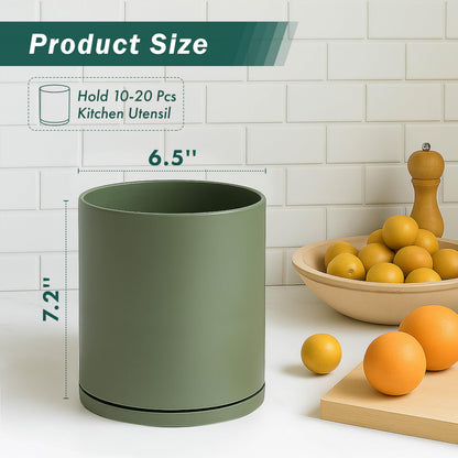 D'vine Dev 360° Rotating Utensil Holder – 7.2" Kitchen Utensil Crock for Countertop, Modern Cooking Tool Organizer for Kitchen Storage & Décor, Set of 2, Olive, 72-Y-C-2