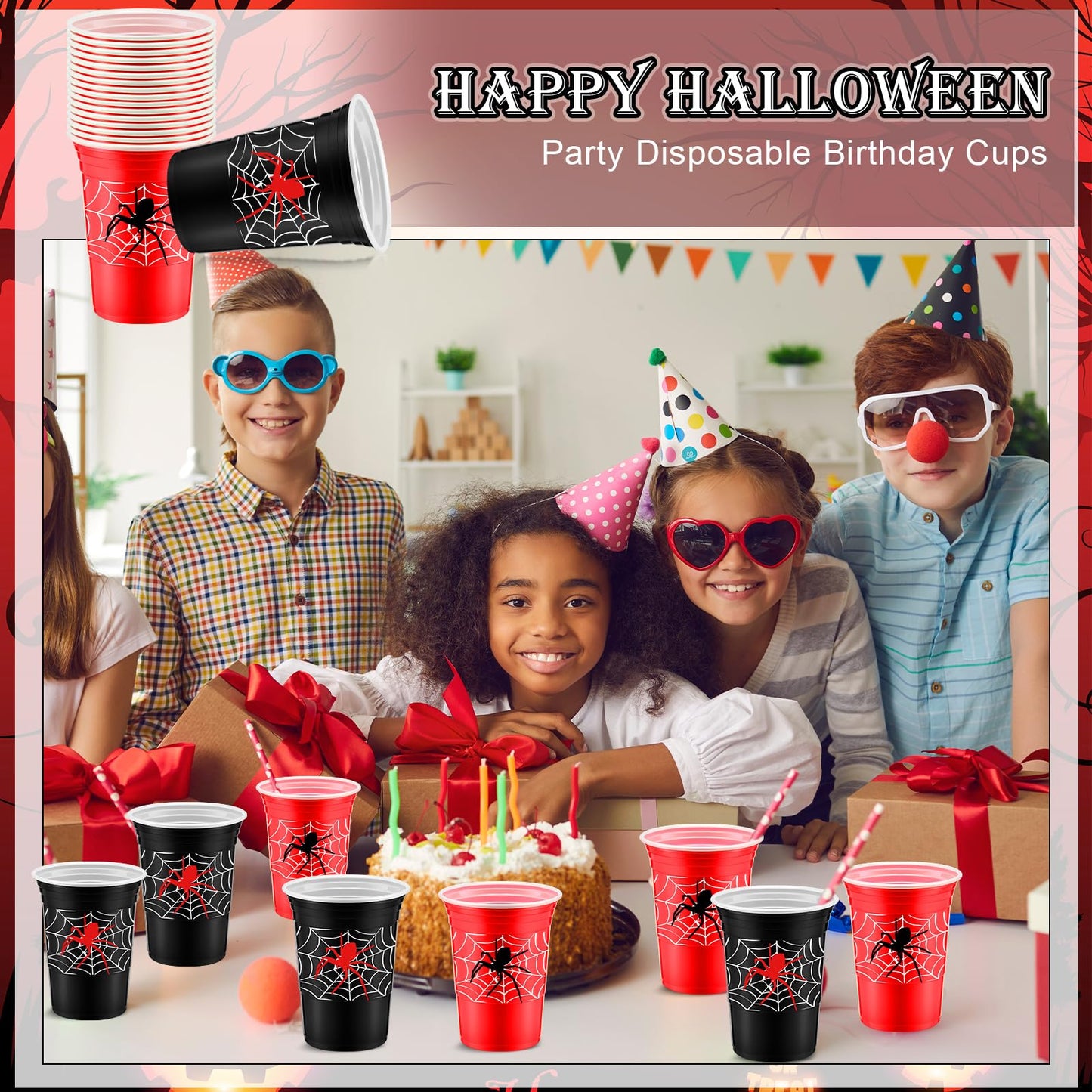 Norme 48 Pcs Spider Web Birthday Party Decorations Cups Bulk 16 oz Thick Plastic Disposable Cup Cold Ice Drink Wine Coffee for Spider Sports Birthday Themed Holiday Party Favors Supplies