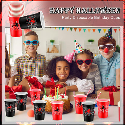 Norme 48 Pcs Spider Web Birthday Party Decorations Cups Bulk 16 oz Thick Plastic Disposable Cup Cold Ice Drink Wine Coffee for Spider Sports Birthday Themed Holiday Party Favors Supplies