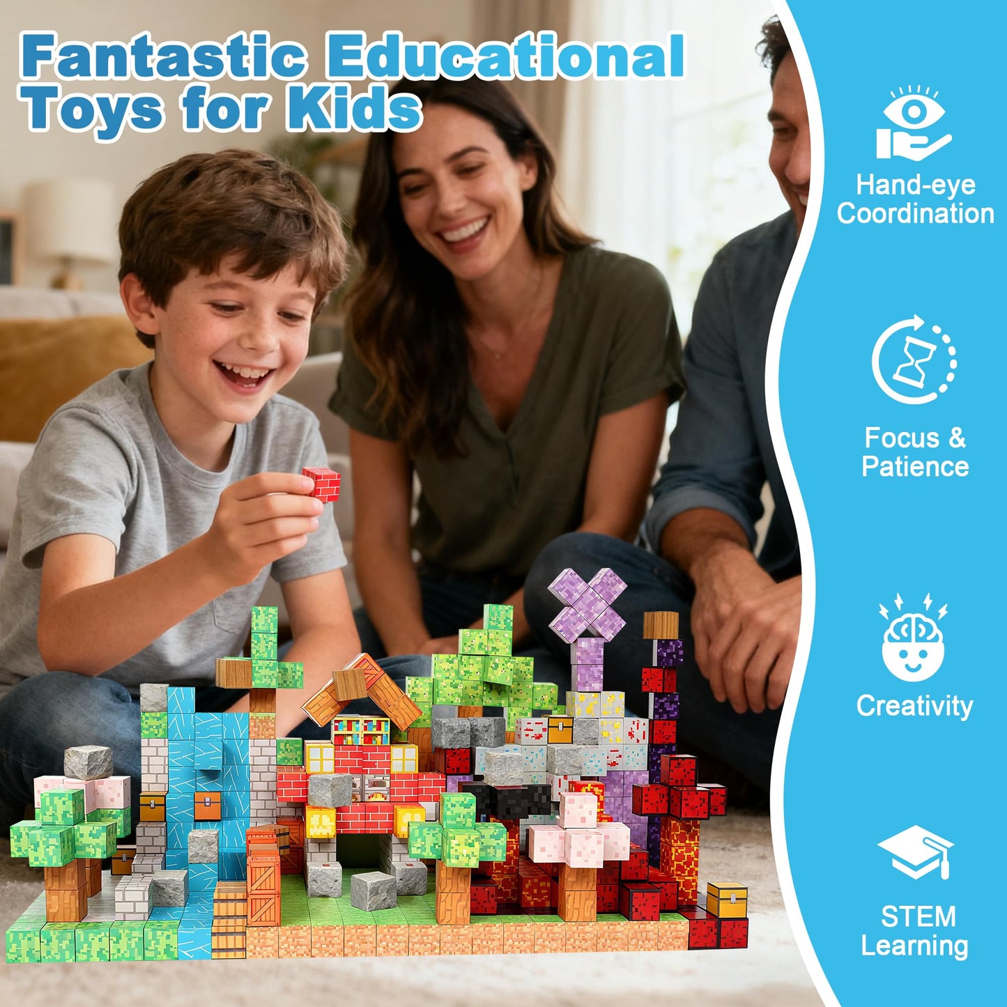 HitToys 200PCS Magnetic Blocks Building Blocks for Kids, Magnetic Tiles Build World Set, Magnetic Cubes Toys Games Christmas Birthday Gifts for Boys Girls Ages 4 5 6 7 8 10