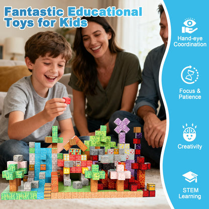 HitToys 200PCS Magnetic Blocks Building Blocks for Kids, Magnetic Tiles Build World Set, Magnetic Cubes Toys Games Christmas Birthday Gifts for Boys Girls Ages 4 5 6 7 8 10