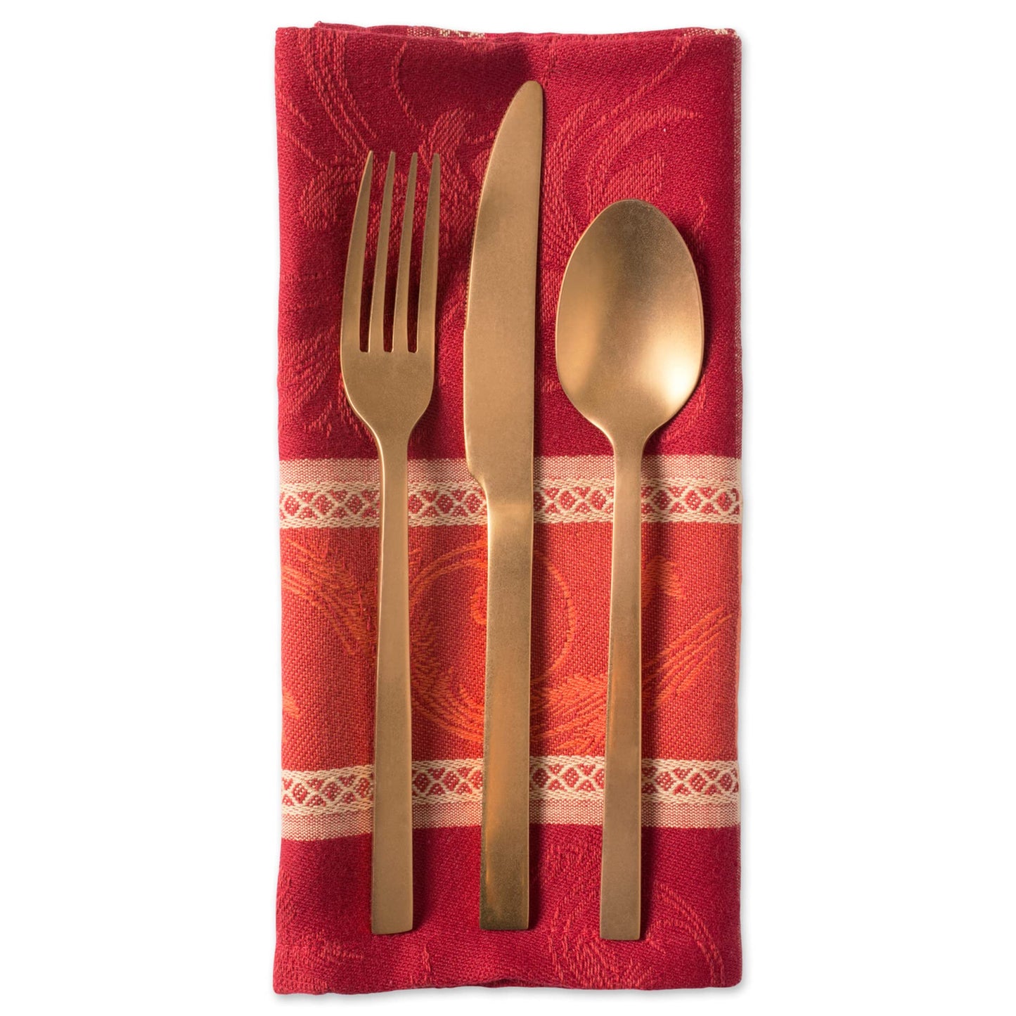 DII Traditional Harvest Wheat Jacquard Collection Thanksgiving Fall Table Décor Damask Cotton, Square Napkin Set, 20x20, Burnt Orange Pumpkin Vine, 6 Piece
