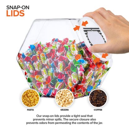 129 Oz Hexagon Cookie Jars with Lids ( 2 Pack) Wide Mouth Plastic Jars with Lid Reusable & Recyclable Shatterproof Jars Clear Plastic Jars for Cookies, Candy, Laundry Detergent Pods Stock Your