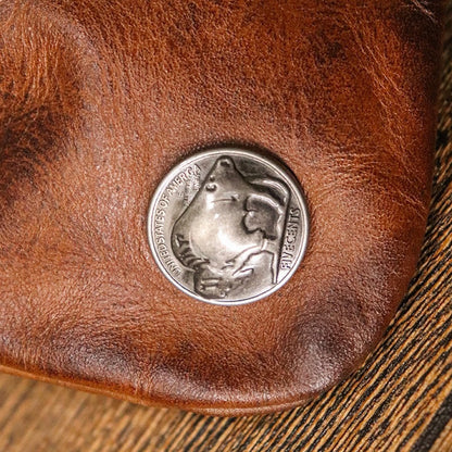 Simple Cowhide Retro Storage Bag 2025 New Leather Drawstring Coin Purse Small Purses Wallets for Women Man Leather Coin Pouch Change Purse Mini Coin Purse Keychain Wallet Mens Coin Pouch (Brown)