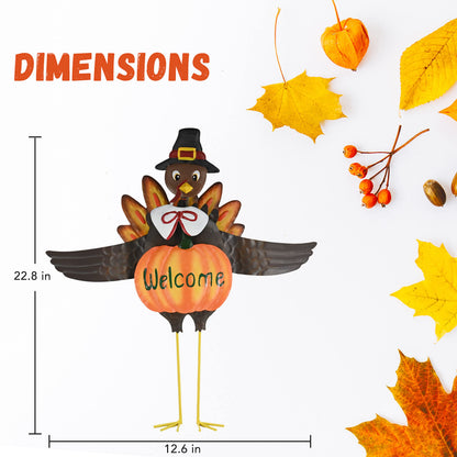 Ornativity Turkey Yard Stake Pumpkin Decoration - Metal Stand Outdoor Garden Front Yard Welcome Sign Thanksgiving Fall Autumn Yardstick Decor Lawn Ornament Kit - 1 Set
