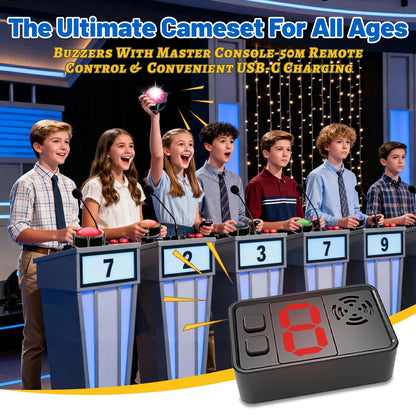 Set of 8 Buzzer for Game Show, Educational and Classroom Quiz, Family Games Night, Jeopardy Trivia, Show Who Buzzed First, 4 Modes, 50m(164Ft)-Buzzer System for Game Show, School