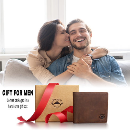 Stealth Mode Leather Bifold Wallet for Men With ID Window and RFID Blocking