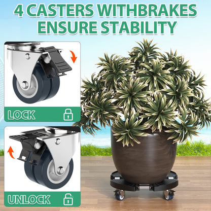 VANCASTLE Plant Caddy with Lockable Wheels Heavy Duty 450lbs Capacity, 15-22 Inch Adjustable Plant Stand with Wheels Rolling base, Plant Dolly for Flower Pot Mover Indoor Outdoor, Black, 1 Pack