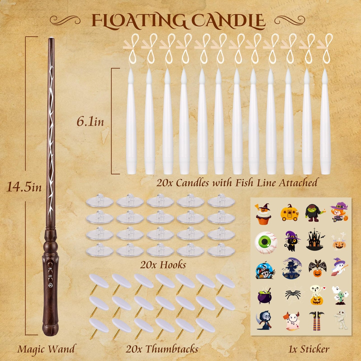 Floating Candles with Wand for Halloween Decorations: Upgraded 20Pcs Magic LED Hanging Floating Candle Battery Operated Flameless Candles with Timer for Birthday Gifts Halloween Party Indoor Décor