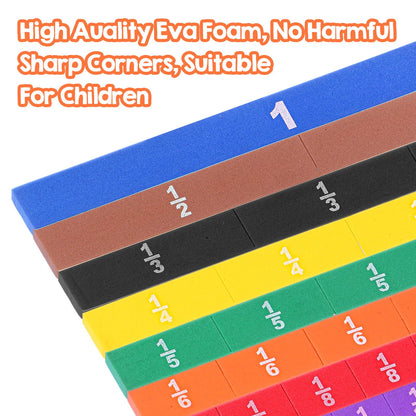 6 Sets Magnetic Fraction Tiles & Fraction Manipulatives for Math Learning - 9.45x9.45x0.12 Inch EVA Foam Algebra Tiles & Fraction Tiles Set with Rainbow Colors, 54 Pieces per Set for Classroom & Home