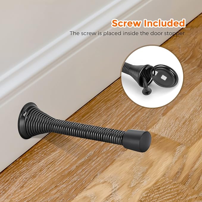 Ravinte Door Stoppers, 6 Pack Black Spring Door Stops with Rubber Bumper, Door Stoppers for Bottom of Door