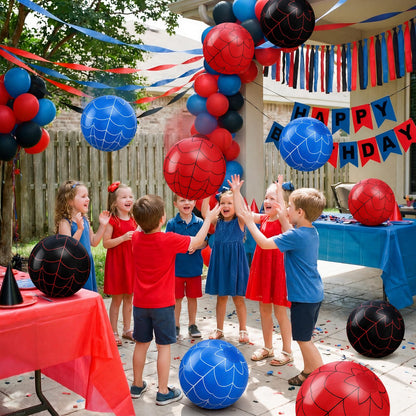 Sotiff 12 Pack 12" Large Spider Web Themed Beach Ball for Kids Birthday Bulk Inflatable Pool Balls for Boys Girls Summer Beach Swimming Pool Birthday Graduation Party Supplies Decoration