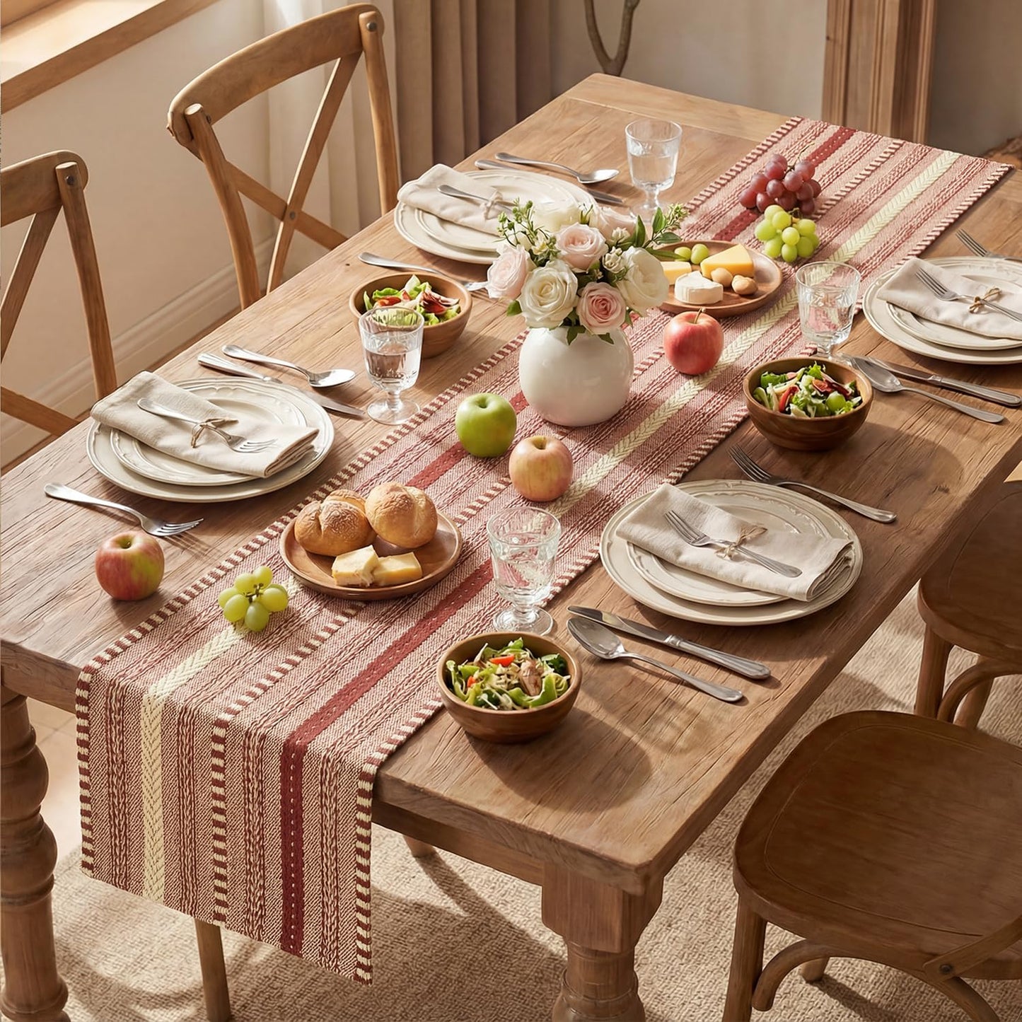 Artoid Mode Red Farmhouse Woven Table Runner, Seasonal Holiday Rustic Kitchen Dining Table Decoration for Home Party Decor 12x72 Inch