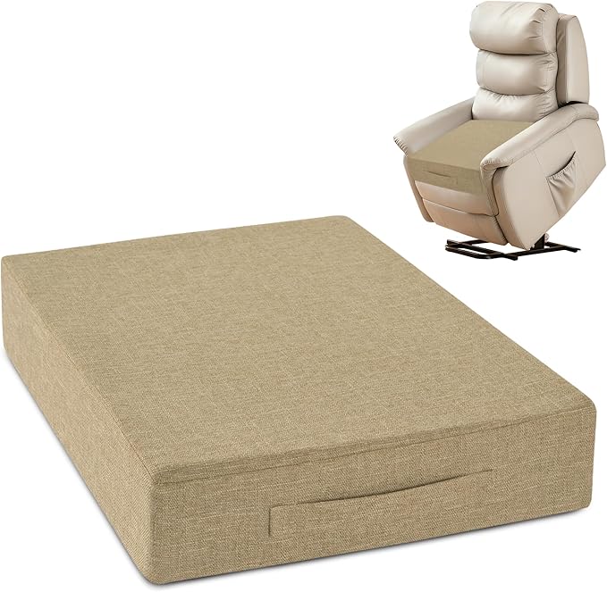 Recliner Cushions for Elderly 20x20x4 Inch Thick Large Recliner Seat Cushion with a Handle Square Non Slip Chair Pads with Washable Cover for Couch Armchair Chairs Beige
